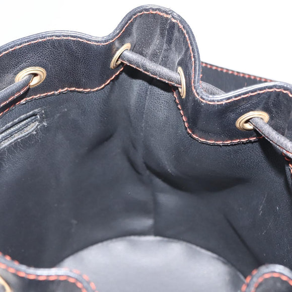 SAINT LAURENT Y Motif Shoulder Bag Leather Black Gold Auth 149413