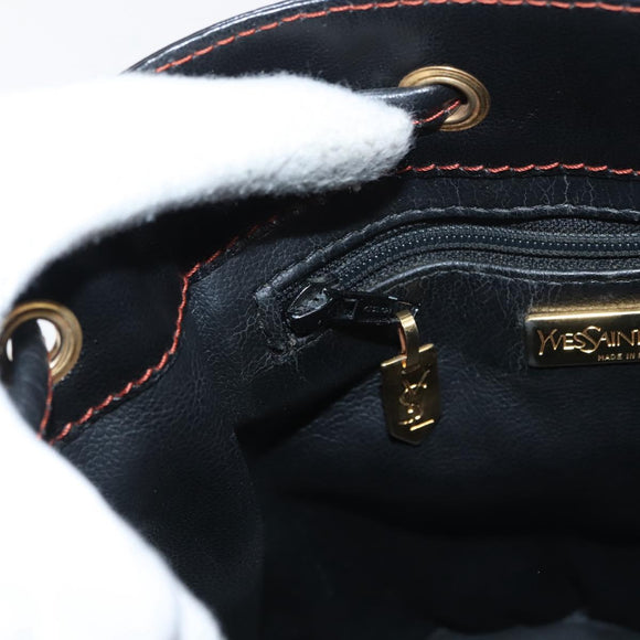 SAINT LAURENT Y Motif Shoulder Bag Leather Black Gold Auth 149413