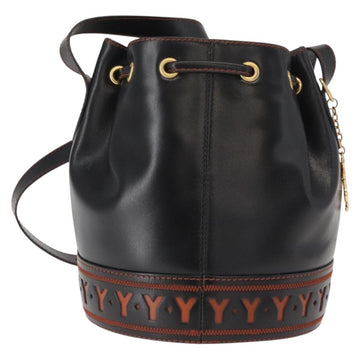SAINT LAURENT Y Motif Shoulder Bag Leather Black Gold Auth 149413 - 0