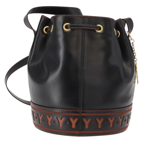 SAINT LAURENT Y Motif Shoulder Bag Leather Black Gold Auth 149413