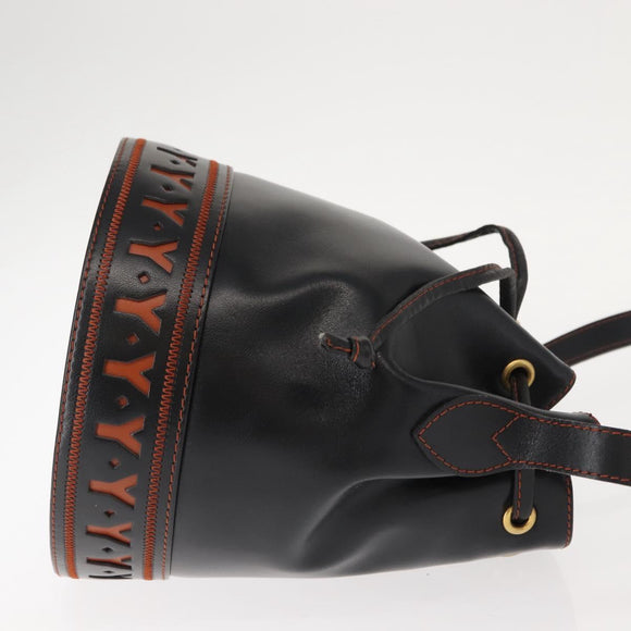 SAINT LAURENT Y Motif Shoulder Bag Leather Black Gold Auth 149413