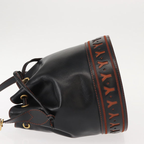 SAINT LAURENT Y Motif Shoulder Bag Leather Black Gold Auth 149413