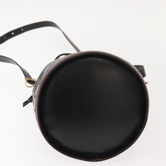 SAINT LAURENT Y Motif Shoulder Bag Leather Black Gold Auth 149413