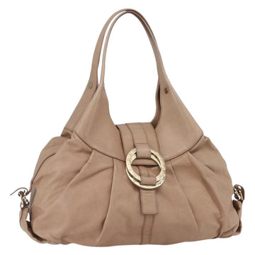 BVLGARI Chandra Shoulder Bag Leather Beige Gold Auth 149419
