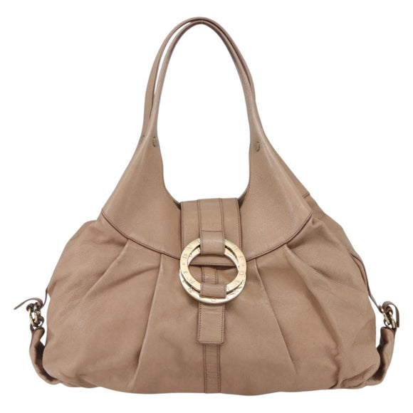 BVLGARI Chandra Shoulder Bag Leather Beige Gold Auth 149419