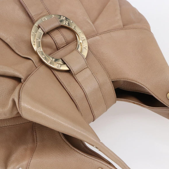 BVLGARI Chandra Shoulder Bag Leather Beige Gold Auth 149419