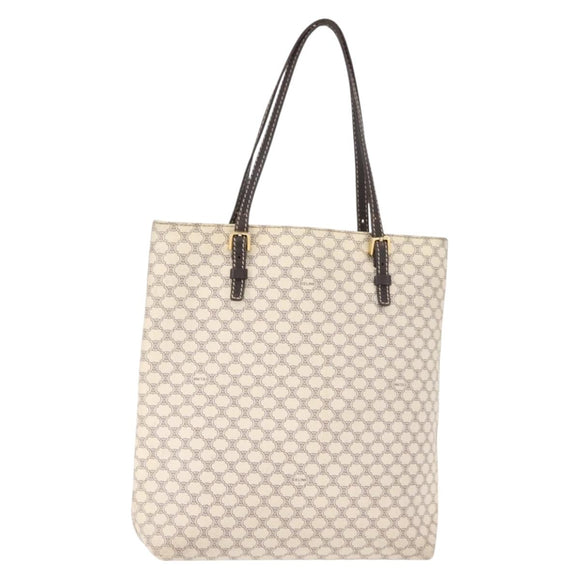CELINE Macadam Canvas Tote Bag PVC Leather White Gold Auth 149420