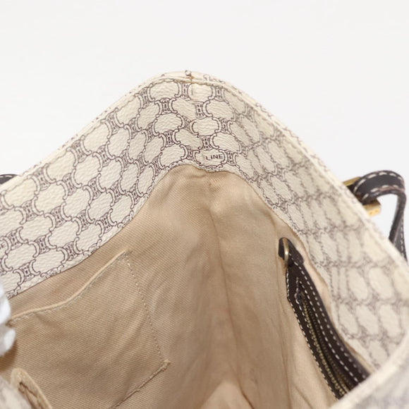 CELINE Macadam Canvas Tote Bag PVC Leather White Gold Auth 149420