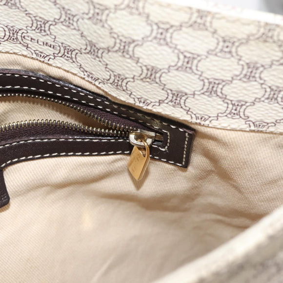 CELINE Macadam Canvas Tote Bag PVC Leather White Gold Auth 149420