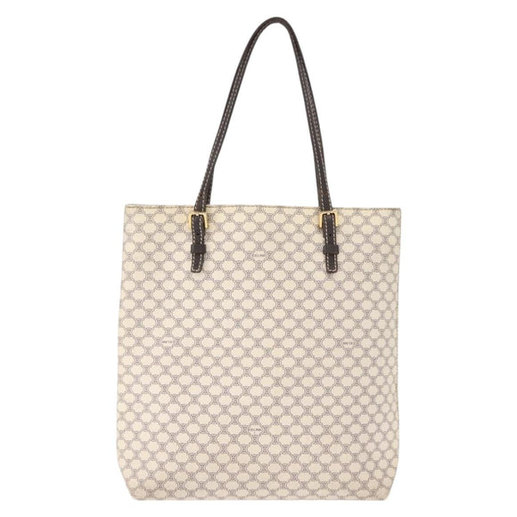 CELINE Macadam Canvas Tote Bag PVC Leather White Gold Auth 149420