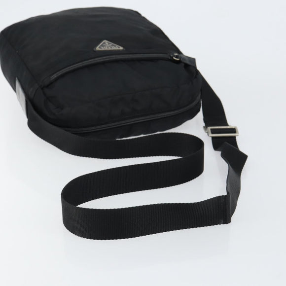 PRADA Shoulder Bag Nylon Black Silver Auth 149424