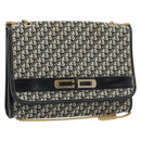 Christian Dior Trotter Canvas Chain Shoulder Bag Black Gold Auth 149437-1
