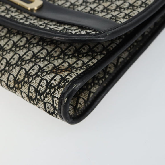 Christian Dior Trotter Canvas Chain Shoulder Bag Black Gold Auth 149437