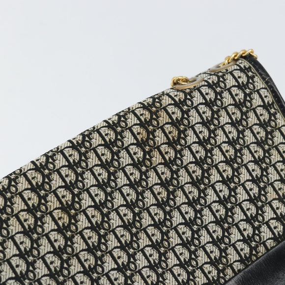 Christian Dior Trotter Canvas Chain Shoulder Bag Black Gold Auth 149437