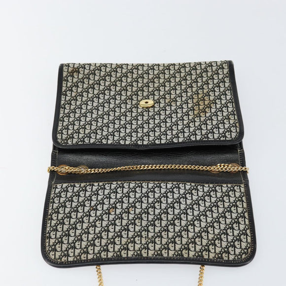 Christian Dior Trotter Canvas Chain Shoulder Bag Black Gold Auth 149437