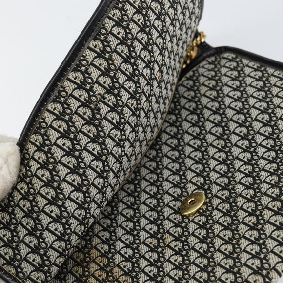 Christian Dior Trotter Canvas Chain Shoulder Bag Black Gold Auth 149437