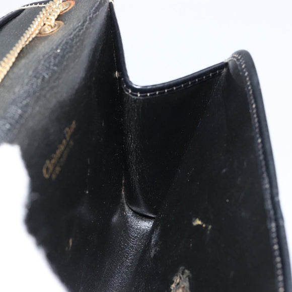 Christian Dior Trotter Canvas Chain Shoulder Bag Black Gold Auth 149437