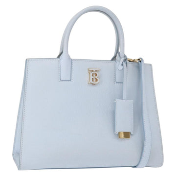 BURBERRY Frances Hand Bag Leather 2way Light Blue Gold Auth 149439