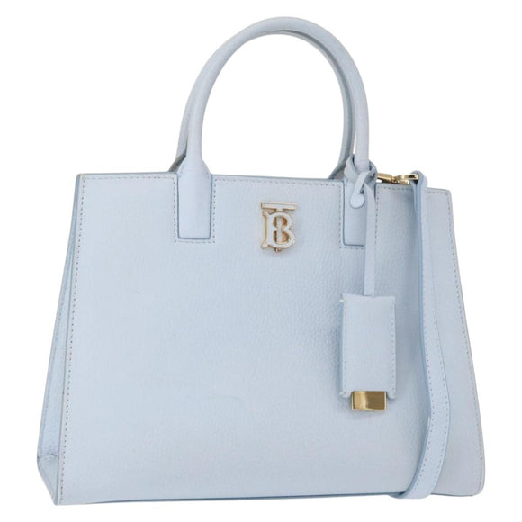 BURBERRY Frances Hand Bag Leather 2way Light Blue Gold Auth 149439