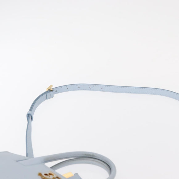 BURBERRY Frances Hand Bag Leather 2way Light Blue Gold Auth 149439