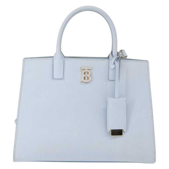 BURBERRY Frances Hand Bag Leather 2way Light Blue Gold Auth 149439