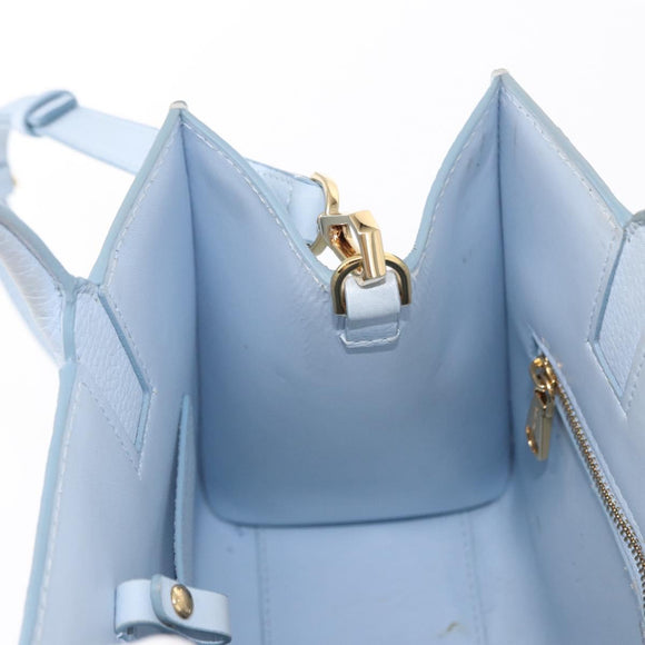 BURBERRY Frances Hand Bag Leather 2way Light Blue Gold Auth 149439