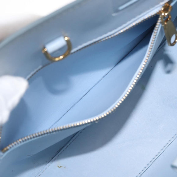 BURBERRY Frances Hand Bag Leather 2way Light Blue Gold Auth 149439