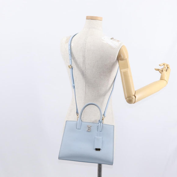 BURBERRY Frances Hand Bag Leather 2way Light Blue Gold Auth 149439
