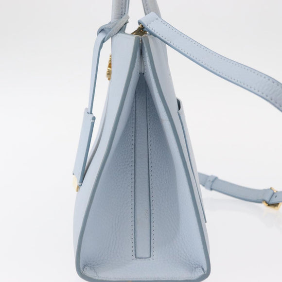 BURBERRY Frances Hand Bag Leather 2way Light Blue Gold Auth 149439