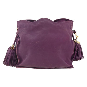 LOEWE Anagram Flamenco Shoulder Bag Leather Purple Gold Auth 149442 - 0