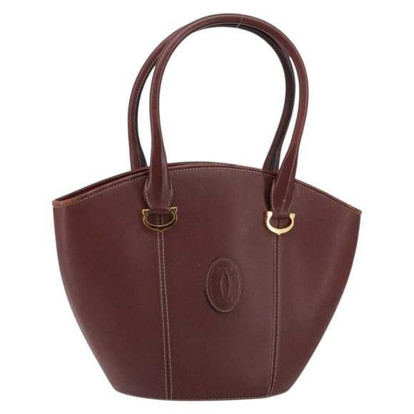 CARTIER Must Line Hand Bag Leather Bordeaux Gold Auth 149445