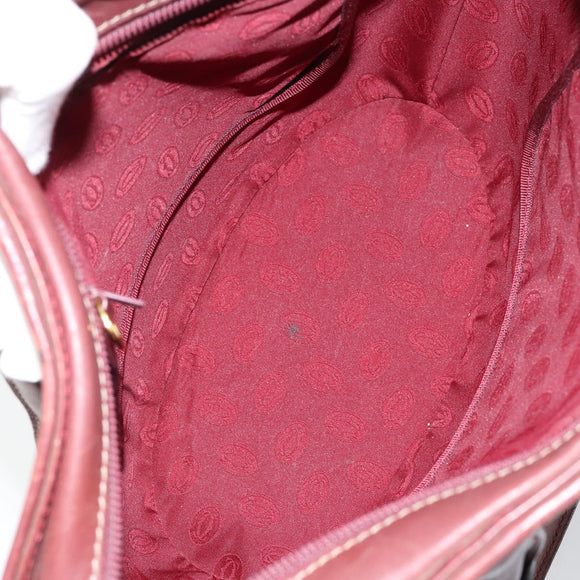 CARTIER Must Line Hand Bag Leather Bordeaux Gold Auth 149445