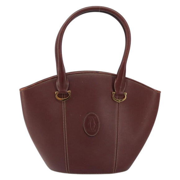 CARTIER Must Line Hand Bag Leather Bordeaux Gold Auth 149445