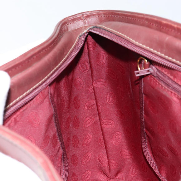 CARTIER Must Line Hand Bag Leather Bordeaux Gold Auth 149445
