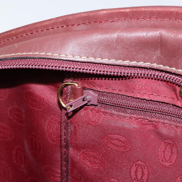 CARTIER Must Line Hand Bag Leather Bordeaux Gold Auth 149445