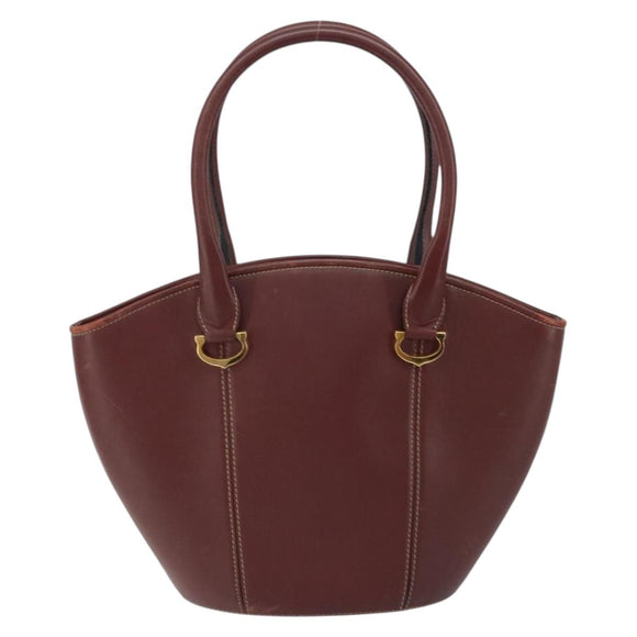 CARTIER Must Line Hand Bag Leather Bordeaux Gold Auth 149445