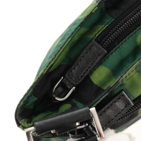 PRADA Camouflage Umhängetasche Nylon Grün Silber Auth 149451V