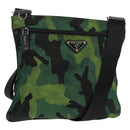PRADA Camouflage Umhängetasche Nylon Grün Silber Auth 149451V-1