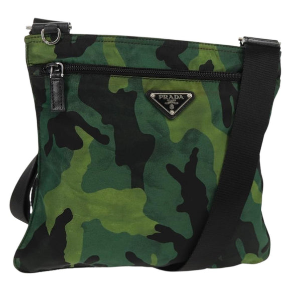PRADA Camouflage Umhängetasche Nylon Grün Silber Auth 149451V