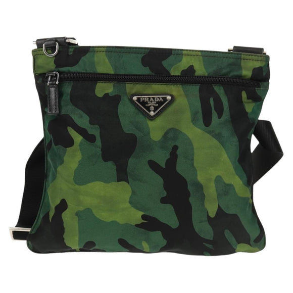 PRADA Camouflage Shoulder Bag Nylon Green Silver Auth 149451V