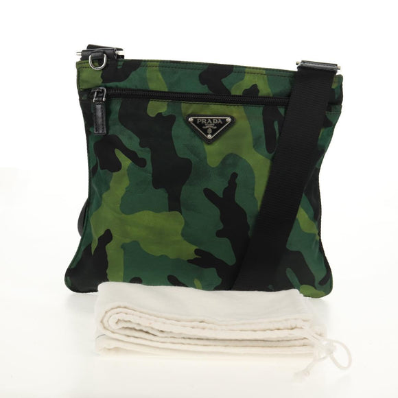 PRADA Camouflage Umhängetasche Nylon Grün Silber Auth 149451V