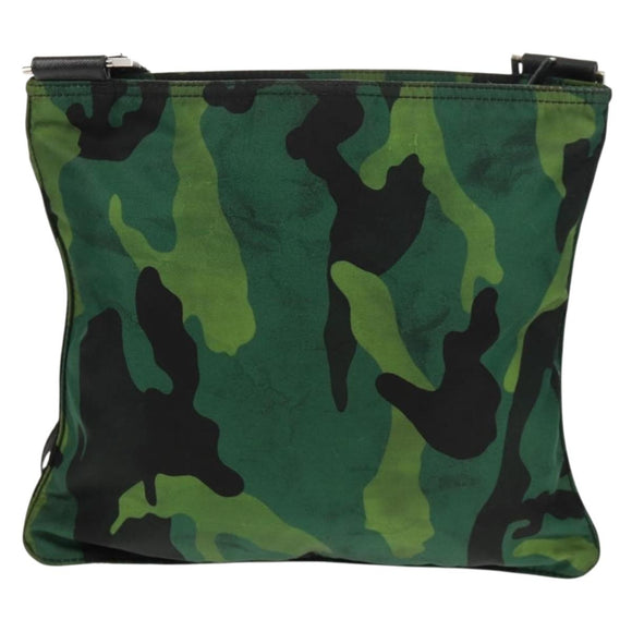 PRADA Camouflage Umhängetasche Nylon Grün Silber Auth 149451V
