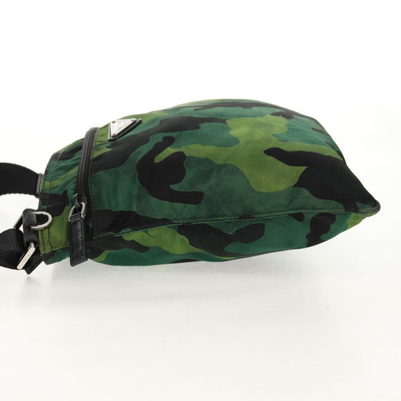 PRADA Camouflage Umhängetasche Nylon Grün Silber Auth 149451V