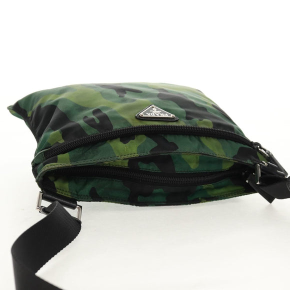 PRADA Camouflage Shoulder Bag Nylon Green Silver Auth 149451V