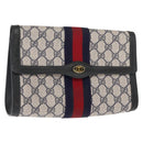 GUCCI GG Supreme Sherry Line Clutch Bag PVC Leather Navy 84 01 006 Auth 149456-1