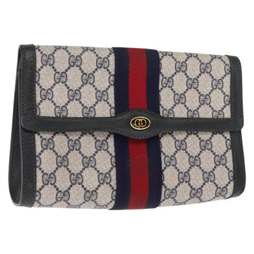 GUCCI GG Supreme Sherry Line Clutch Bag PVC Leather Navy 84 01 006 Auth 149456
