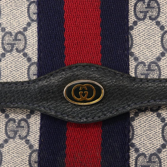 GUCCI GG Supreme Sherry Line Clutch Bag PVC Leather Navy 84 01 006 Auth 149456