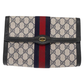 GUCCI GG Supreme Sherry Line Clutch Bag PVC Leather Navy 84 01 006 Auth 149456 - 0