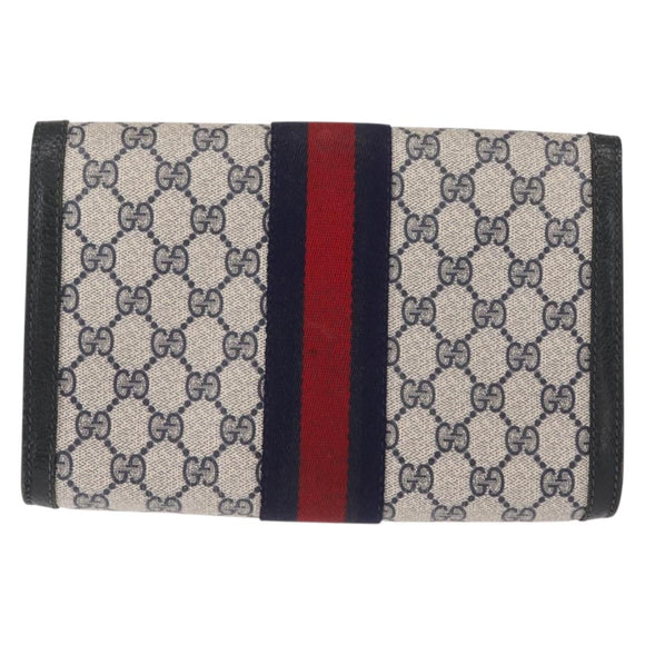 GUCCI GG Supreme Sherry Line Clutch Bag PVC Leather Navy 84 01 006 Auth 149456