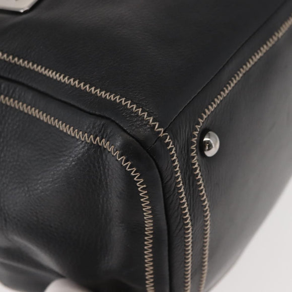 CHANEL COCO Mark Hand Bag Leather Black Silver CC Auth 149457